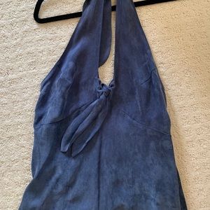 Somedays Lovin’ long blue suede jumpsuit romper